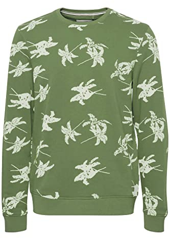 Blend 20715358 Herren Sweatshirt Pullover Pulli mit Rundhalsausschnitt O-Neck AOP Print Sommer Blumen, Größe:2XL, Farbe:Dill (180108)