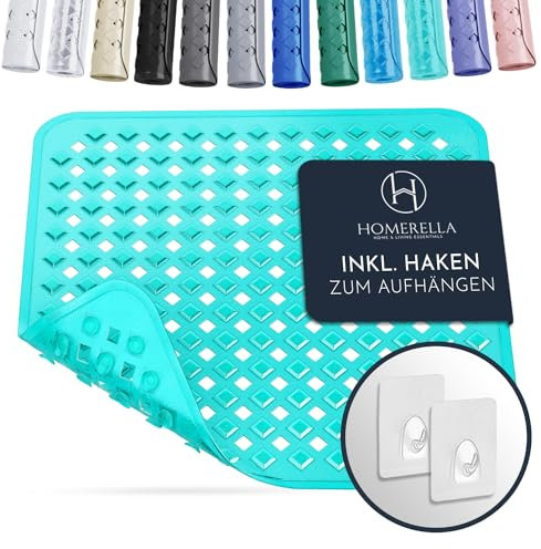 Homerella® Duschmatte rutschfest - 100% BPA frei - Inkl. 2 Haken zum Aufhängen 53x53cm - Antirutschmatte Dusche hautsensitiv & schimmelresistent - Duscheinlage maschinenwaschbar