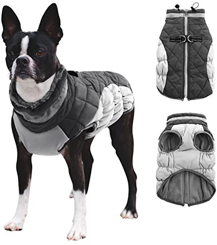 CITÉTOILE Cappotti per Cani Invernali in Pile con Imbracatura, Caldo Cappotti e Giubbotti per Cane Taglia Piccola/Media/Grande, Cappottino Impermeabile Cani, Gilet Cappotto Riflettente, Grigio, L