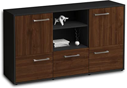 Lqliving Sideboard Diellza, Korpus in anthrazit matt, Front im Holz-Design Walnuss (136x79x35cm), inkl. Metall Griffen, Made in Germany
