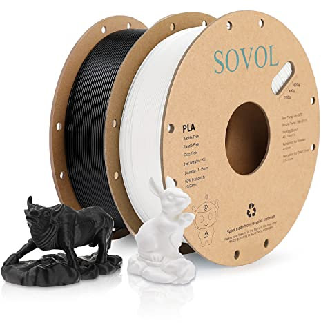 Sovol PLA Filament 1.75mm, 3D Drucker Filament 2kg Spule (4.4LBS), Maßgenauigkeit +/- 0.03mm, Neatly Wound Filament, PLA Schwarz + Weiß
