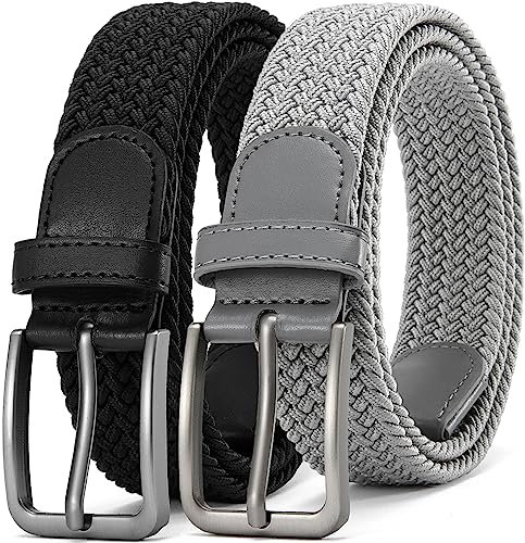 DOOPAI Elastischer Stoffgürtel Herren Geflochtener Stretchgürtel Dehnbarer Gürtel für Damen 2 Stücke