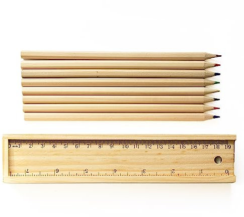 Chinchilla® Naturholz-Buntstifte STRAIGHT | 8 Stück | Angespitzt | Holzetui mit Lineal | Qualität für Kinder & Freizeit | Kreatives Malen | Lebendige Farben | Geschenk für kleine Künstler