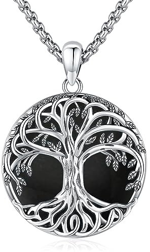 Eusense Collier d'arbre De Vie Pour Femmes Argent 925 avec Pendentif en Obsidienne Noire Chaîne Pour Femmes Filles Cadeaux D'anniversaire