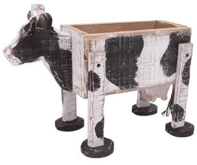Sport Tent Blumentopf Pflanzkübel Blumenkasten Holz Rustikal Pflanzgefäß Blumenkübel Pflanztopf Tiere Gartendeko Skulptur Pflanzer Statue für Innen- und Außenpflanzen (Kuh)