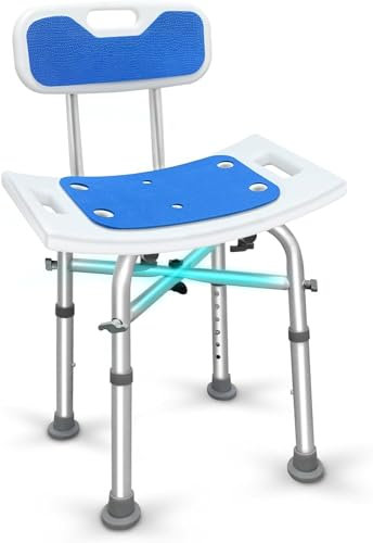IBVIVIC Sedia da doccia con schienale, regolabile in altezza, sedia da bagno, sedia da doccia e da bagno, per anziani, doccia e bagno, seduta antiscivolo, portata fino a 136 kg