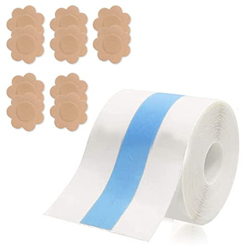 KFLY Brust Boob Tape, Brüste Nippelpads Body Tape Breast Lift Tape Klebeband Bruststraffung Band Damen Große Abendkleid Off Shoulder Rock Hochzeit Sommer 5cm * 5m mit 5 Paar Brustflicken