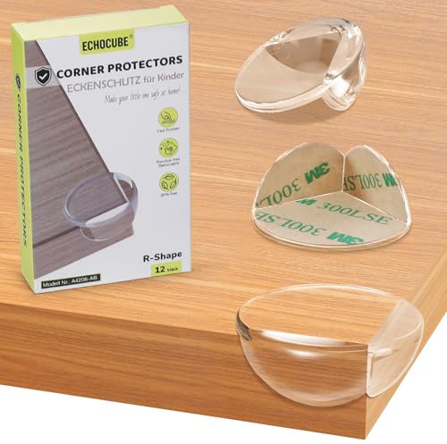 ECHOCUBE Eckenschutz Kantenschutz Baby, 12 St transparente Tischkantenschützer mit starken 3M-Klebebändern, kindersicherer Eckschutz zum Schutz vor scharfen Ecken bei Möbeln - R-Form