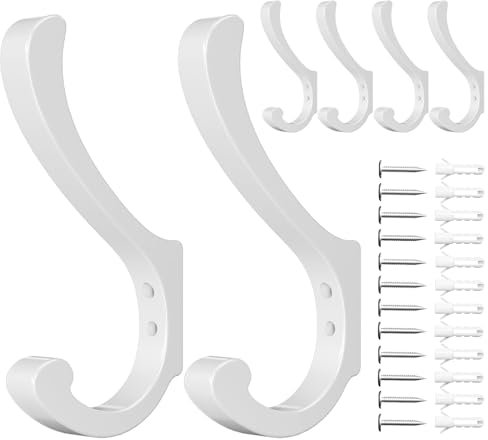 jockcaras Lot de 6 crochets muraux blancs pour suspendre manteaux, porte-manteaux, crochets pour fixation murale, cintres, porte-serviettes pour salle de bain pour montage mural, crochets pour