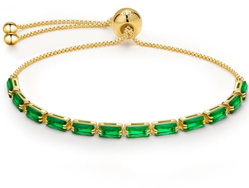 J.Fée Gold Bracelet for Women Gold Tennis Bracelets for Womens with Long CZ,Gold Bracelets Silver Jewellery for Women,Adjustable Bracelets Gold Plated Women Green Bracelet Valentines Gifts for Her