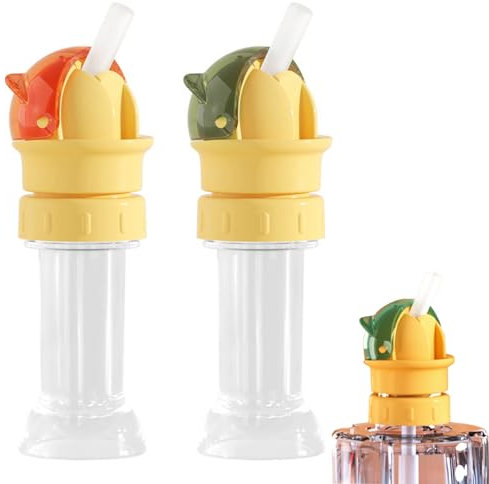 2PCS Reusable Children Beverage Water Bottle Straw Lid, 2 in 1 Portable No-Choking Straw Lid, Water Bottle Twist Cover Cap, Silicone Straw with Dust Cap, Universal Straw Cap for Kids Water Bottle