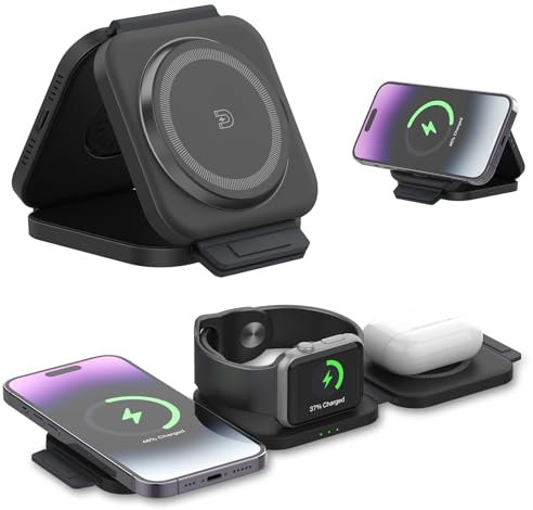 【Upgrade Qi2】 Chargeur Magsafe Induction iPhone - Universel 25W Max Station de Charge Apple Samsung Xiaomi 3 en 1 Chargeur sans Fil iPhone 16 15 14 13 12 11 X XS XR 8 Series, Apple Watch 10-2 Series