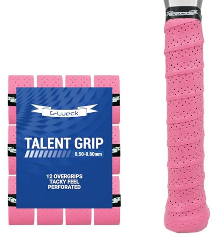 G-Lueck 12er Set Tennis Overgrip Talent Grip mit Perforation | 0,50-0,60mm Stärke | Griffband für Squash Badminton Schläger mit Selbstklebendem Abschlußband | sehr griffig, Anti-Rutsch (Pink)