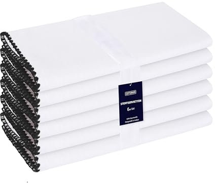 Cottoniva 50x50 cm 6er-Set Stoffservietten - Für Familienessen, Feste, Partys & den täglichen Gebrauch - Weich Gemütlich Maschinenwaschbar 100% Baumwolle Servietten Schwarz Weiß