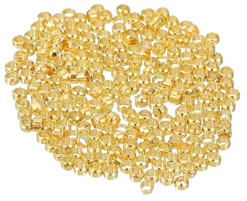 sourcing map 500Pcs Round Crimp Beads, 2mm Metal Spacer Loose Beads Metal Clamp Ends Tiny Stoppers Bead for Bracelet Jewelry Making Craft DIY, Gold