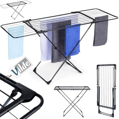 Vilde Wäscheständer Standtrockner Wäschetrockner aus Metall ausziehbar schwarz XXL 108-182 cm