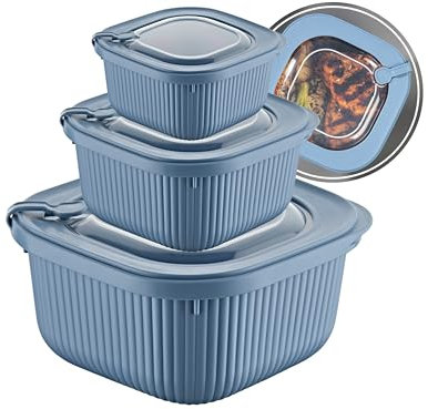 uandu Frischhaltedosen mit Deckel, Mikrowellen Geschirr 3er Set, Vorratsdosen Luftdicht Set, Meal Prep Boxen, BPA- Freie Plastikbox mit Deckel