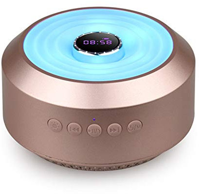 Haut-Parleur Bluetooth avec Coloré Veilleuse, Enceinte Bluetooth Mini Sans Fil avec Horloge, 6 Heures Autonomie Mains Libres Téléphone Support Tf, Aux, Pour Voyage, Chambre à Coucher,Rose Gold, RVVU