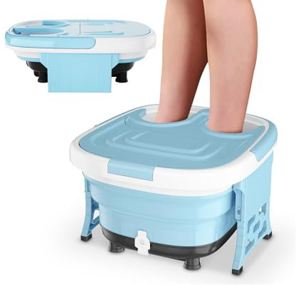 GOPLUS Fußmassagegerät klappbar, Fußbadewanne mit Massage & Heizung, elektrisches Fußmassagebad mit Fernbedienung, 36-48°C, 10-60 Min. Timer, Fußsprudelbad Massagegerät zur Stresslinderung (Blau)
