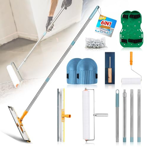 BTYCityMao Upgraded Self-Levelling Cement Tool Kit - Floor Construction Roller Spike Shoes - Garage Flooring Concrete Tools with Adjustable Threaded Pole - Self-Leveling Rake - Spiked Roller