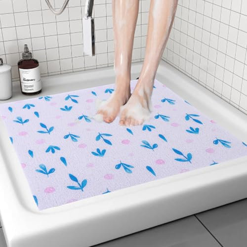 7VSTOHS Alfombra de Ducha Antideslizante 60x60cm, Alfombra de Bañera Antideslizante con Drenaje, Suave Loofah Anti Moho PVC, Alfombrilla de Baño para Cabina de Ducha Baño, Secado Rápido