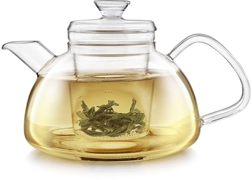 Teabloom Innovative Teekanne aus gefiltertem Borosilikatglas mit Microdot losem Tee-Ei – 5 Tassen oder 1200 ml – Clear Balance