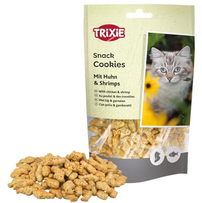 TRIXIE Katzenleckerli knusprige Cookies mit Huhn & Garnele – 50 g | Leckere Belohnung für jeden Tag – ideal zum Verwöhnen oder als kleine Zwischenmahlzeit, mit Huhn und Garnele