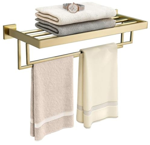 Estantes de toallas de baño multicapa montados en la pared, toalleros para baño con barras de toalla dobles, toallero de acero inoxidable (dorado)