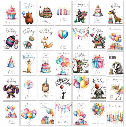 the lazy panda card company 36er Set hochwertige Geburtstagskarten – Glückwunsch- & Postkarten zum Geburtstag – Happy Birthday Karten im Postkarten-Set – Männer Frauen