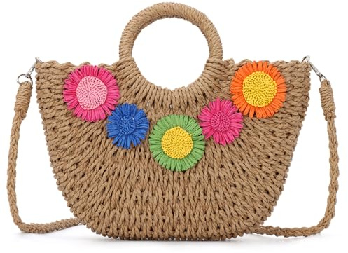 HomKuch Bolsos de paja de verano para mujeres, compras de viajes de vacaciones tejidas blusas de playa bolsos y billeteras