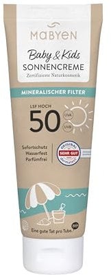 MABYEN Sonnencreme Baby & Kids LSF 50 100ml | hoher Sonnenschutz - mineralischer Filter - zertifizierte Naturkosmetik - Cosmos, vegan, parfümfrei, wasserfest.