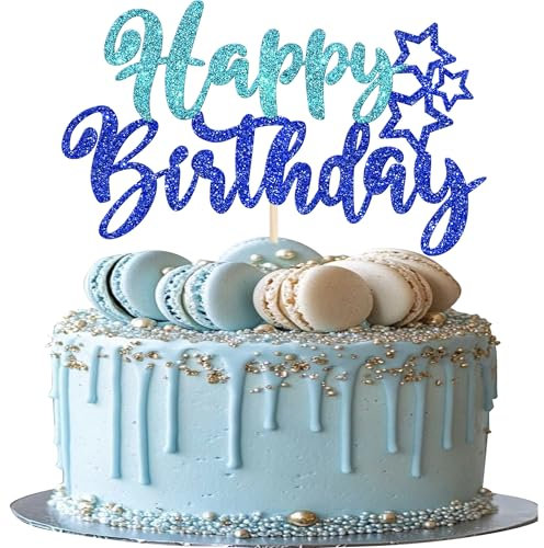1 x Birthday Cake Decoration Happy Birthday Cake Topper Glitter Happy Birthday Cake Decoration for Baby Shower Children Party Cake Decorations Dark Blue