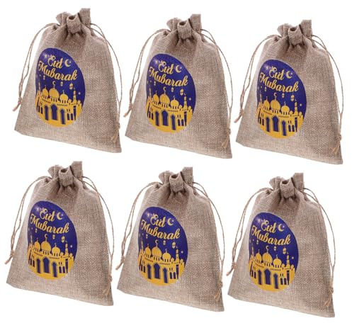 VALICLUD 6stücke Eid Mubarak Zuziehbeutel Ramadan- -goodie-tüten Für Süßigkeiten Wiederverwendbare Geschenkverpackung Für Und Feiern