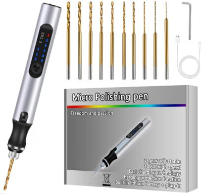 Mini Stylo Perceuse Électrique, Mini Perceuse Électrique à 3 Vitesses, Mini Perceuse Électrique Manuelle, Avec 10 Petits Forets, pour Porte Clés, Pendentif, Cuir, Bois, Résine, Plastique, Bleu