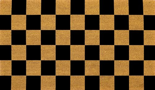 COCONIQ Coir Door Mats 43x76 cm, Non-Slip Sturdy, PVC Backed Heavy Duty, Easy to Clean, Ideal for Door Entrance, Patio, Porch, Backyard, Garages, The Classic Chessboard