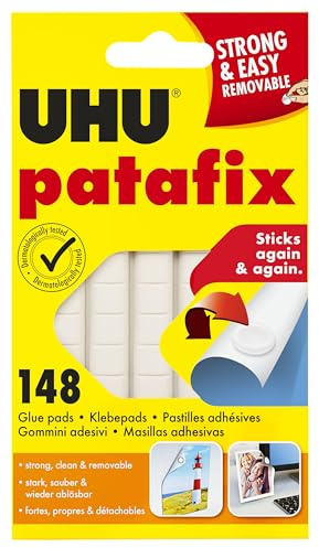 UHU Patafix, 148 wiederverwendbare Klebepads zur sauberen Befestigung für Poster, Fotos, Deko in der Schule oder im Büro, 148 Stück