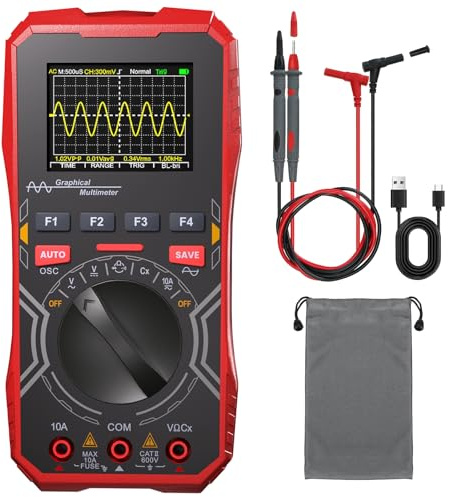 2-in-1 Oszilloskop Multimeter mit 1MHz Bandbreite, Tragbares Digitales Oszilloskop und Auto-Bereich Multimeter Kombi, 2,4 hinterleuchtetes Display für Elektronik DIY, Lernen & Reparatur