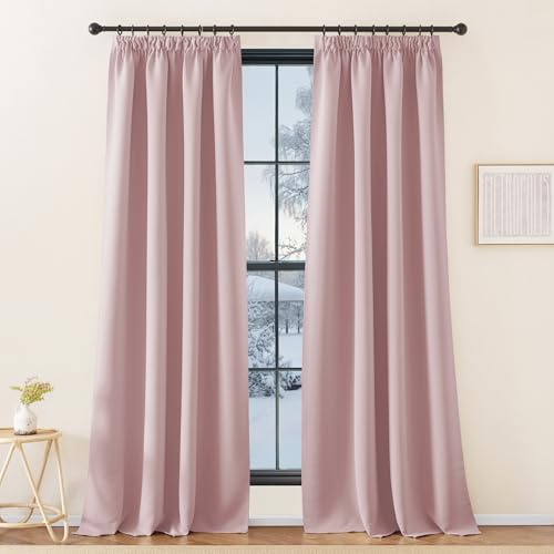 KGORGE Kälteschutz Thermovorhang mit Kräuselband Vorhänge Blickdicht | Hellrosa, 2er Set, 240 x 140 cm(HxB), Thermo Vorhang gegen Kälte für Schienensystem, Verdunkelung, für Wohnzimmer