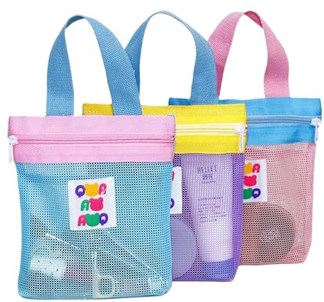 FOSDICK 3 Pezzi Borsa da Doccia, Beauty Case da Viaggio in Rete, Portatile Borsa da Toilette, Colorato Borsa da Trasporto, Borse da Organizer Bagno da Appendere per Viaggi Dormitori Palestra Spiaggia