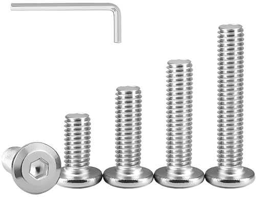 GZSYWZ 20 Piezas Tornillo de Cabeza Plana Hexagonal, Tornillos de Acero Inoxidable A2 V2A M4 x 8mm Tornillos de Rosca Completa para Muebles, Máquina, con llave Allen
