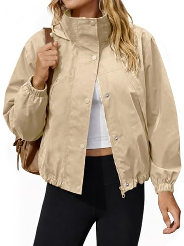 Yousify Womens Lightweight Jacket Windbreaker Hooded Athletic Sun Protection Outerwear Hiking Jackets Spring Coats Khaki