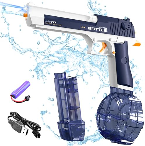 XUNIVERS Leuchtende Elektrische Wasserpistole,Automatische Wasserpistolen für Kinder Erwachsene,434ml+53ml Große Kapazität Elektrische WasserpistoleMax Range 32ft für Draussen Pool Strand Party (Blue)