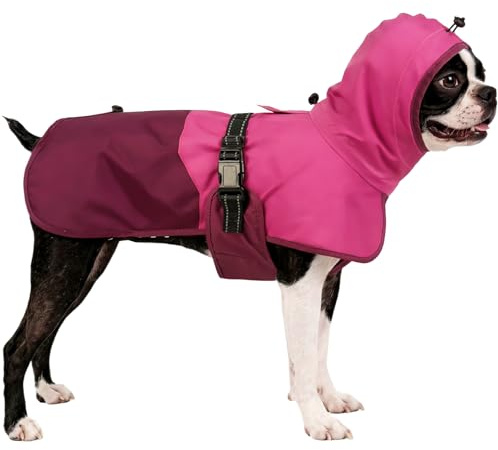 OUOBOB Hunde-Regenmantel für große Hunde mit Kapuze, wasserdichter Hundemantel mit reflektierenden Streifen, Loch für die Leine für Regen, Schnee, windiges Wetter und Spaziergänge im Freien, Camping