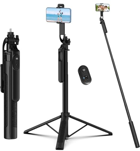 71 inch/180 cm Selfie Stick & Phone Tripod, Aluminium Telescopic All in One Portable Tripod with Wireless Remote for iPhone/Android/Camera/GoPro