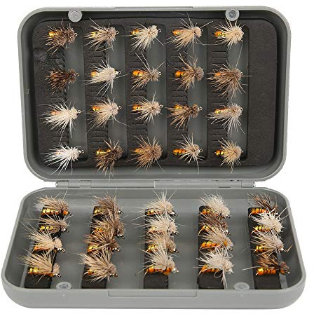 Wakects Flugfiske Flugset, 40 Delar Torrflugor Våta Flugor, Flugfiskedrag, Insektsbeten med Krokar, Fisketillbehör, Nymfer, Streamers, Poppers