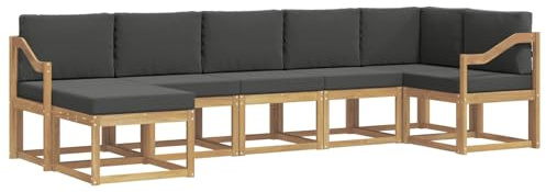 vidaXL Outdoor-Sofagarnitur 7 pcs Weiß und Anthrazit Polyester, Modularer Gartensofa-Set, modernes Outdoor-Sofa, wetterfester Terrassenmöbel, Akazienholz, braunes Sitzen