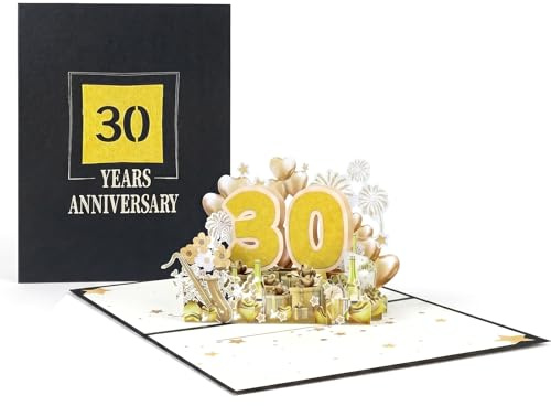 Nhgkju Biglietto pop-up 3D per nozze di rubino, 30° anniversario di matrimonio, con busta e biglietto bianco, design elegante per genitori, nonni e coppie come regalo speciale per anniversario (30)