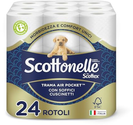 Scottonelle Carta Igienica, Soffice e Trapuntata, Dermatologicamente testata, certificata FSC, 24 Rotoli