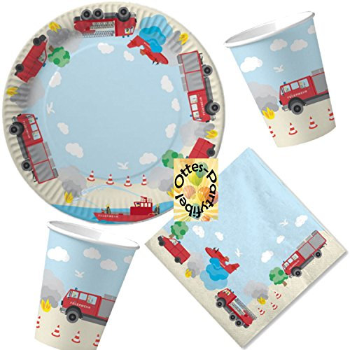 HHO Feuerwehr Party-Set 52tlg. für 16 Kinder : Teller Becher Servietten