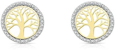 Pendientes Arbol De La Vida con Orla circon (9kts) - Estuche Regalo - Certificado de Garantía - Mondepetit